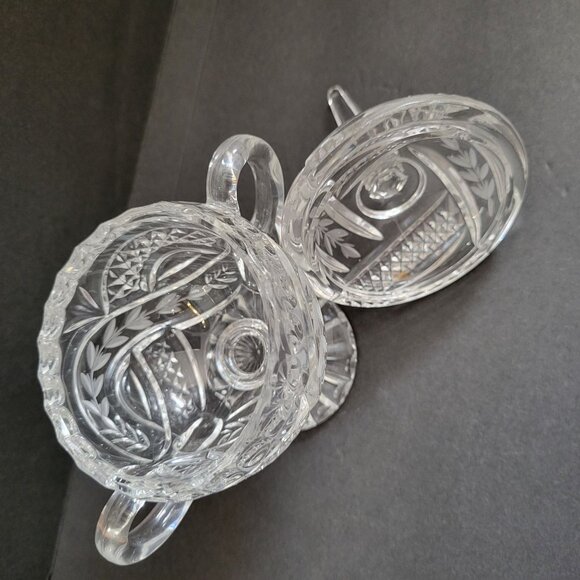 Vintage Crystal Sugar & Creamer Set With Etched Floral Design - Picture 9 of 16